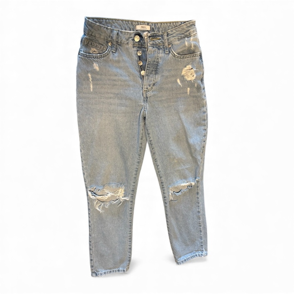 Forever 21 Trendy Light Blue Distressed Jeans